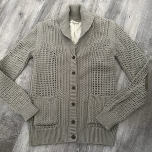 Barbour Cardigan Sweater Womens Sz 10 Taupe 100% Cotton Shawl Collar Button Up